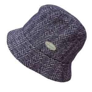 KANGOL Bucket Hat Navy Blue Herringbone Tweed Size Small Unisex